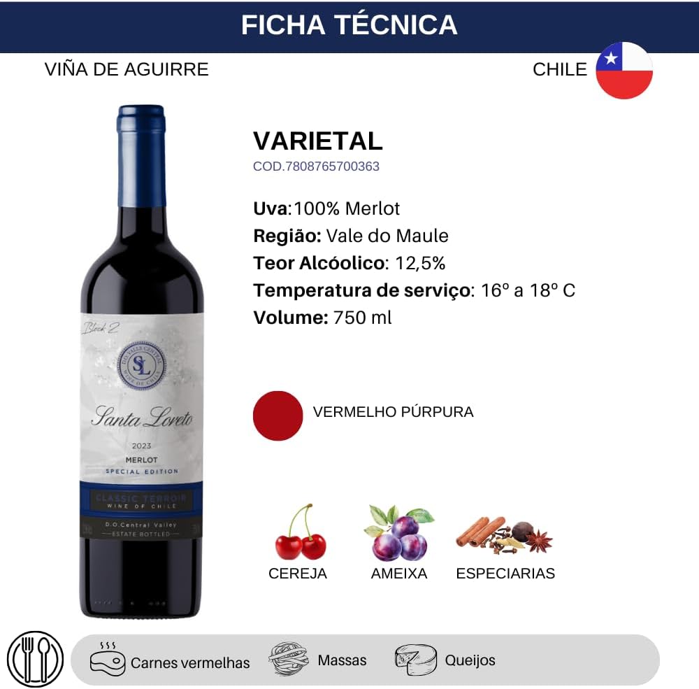 Vinho Fino Tinto Chileno Santa Loreto Varietal Merlot 750ml - Imagem 4